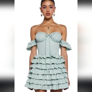 Sugar Thrillz sage Green Ruffle Mini Dress